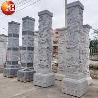 China Fujian Factory Hand Carved Granite Stone Culture Pillars With Relief Sculpture For Outdoor Plaza Decoration