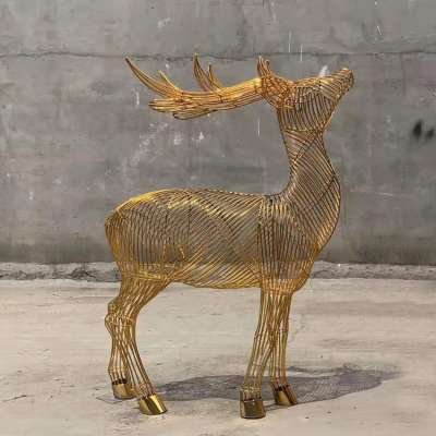 Abstract metal iron deer sculpture statue for sale